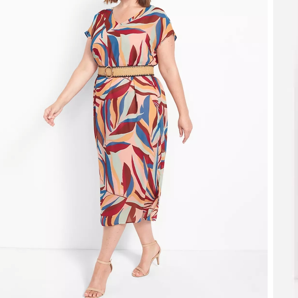 Lane Bryant Cap-Sleeve Chiffon Midi Dress
